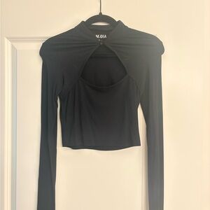 I.AM.GIA Black Cutout Long Sleeve Crop Top